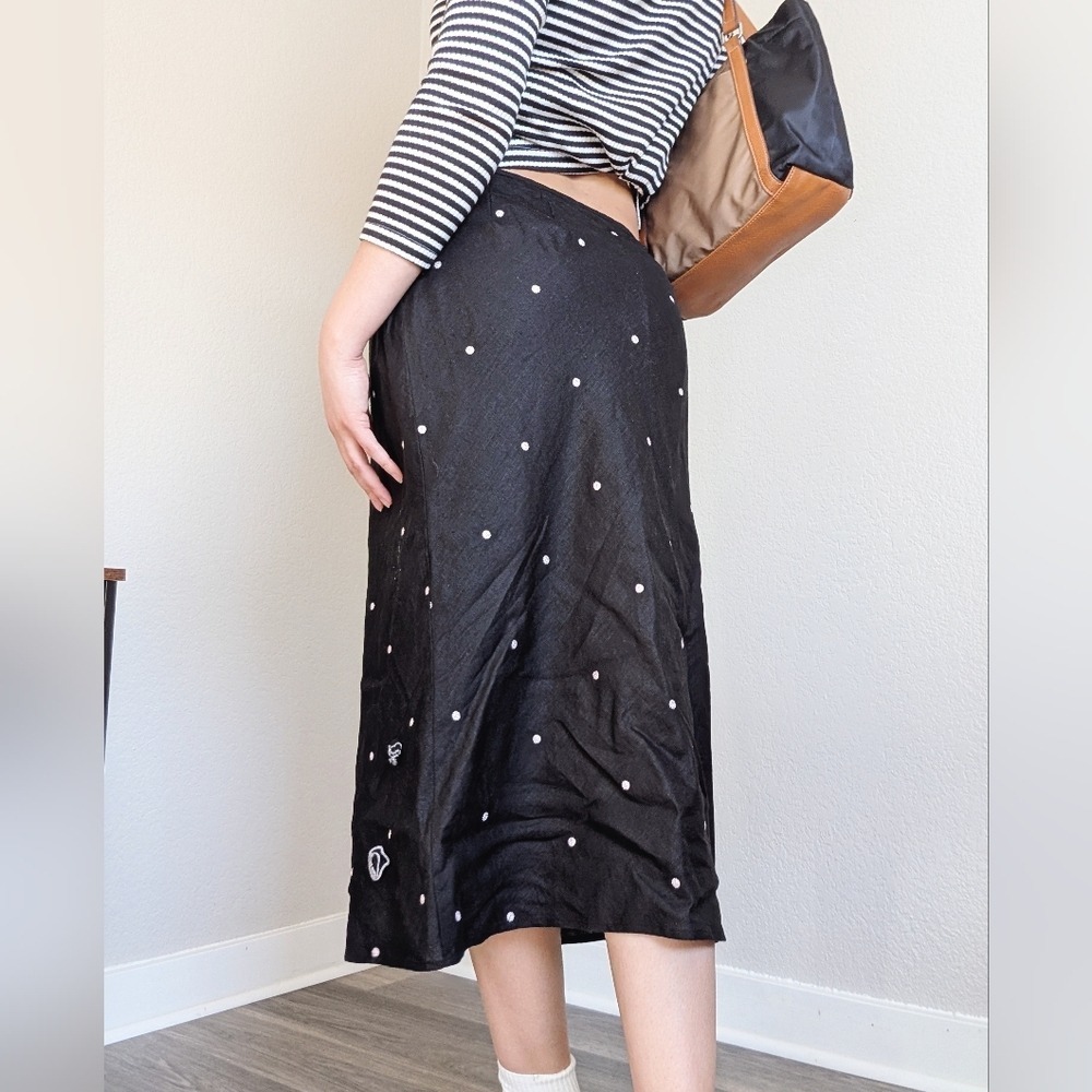 Richard Malcom Vtg 90s Cottage Fairy Embellished Flowers Irish Linen Midi Skirt - Picture 3 of 9